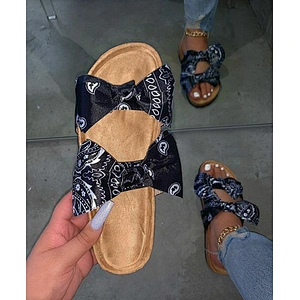 Hot Sale Silk Cloth Bowknot Sandals Slippers Green Colour Bandana Slides Women