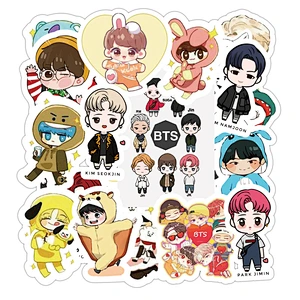 Factory Wholesale In Stock Waterproof PVC Sticker Cute Cartoon BTS Reusable Stickers Kpop