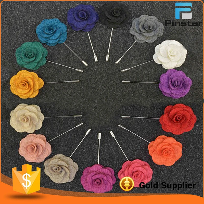 Small MOQ Stock Fashion Handmade Silk Fabric Men's Lapel Flower Brooch Pin