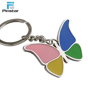 2017 new style 3d metal paint key chain butterfly shaped soft enamel keychains