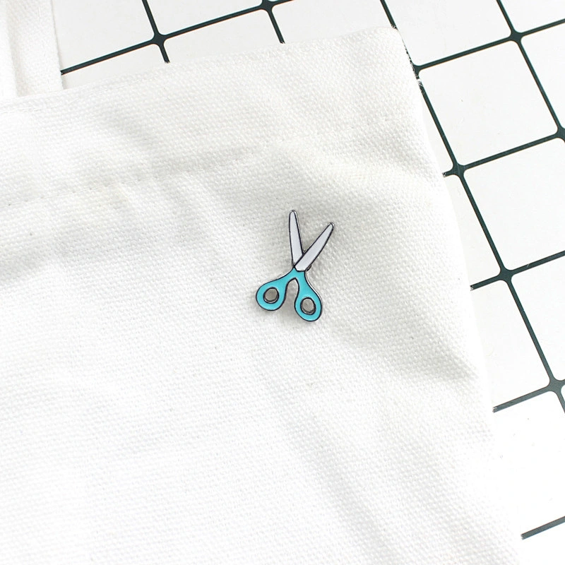 Custom Cute Enamel Llue and White Scissors Lapel Pin Brooch