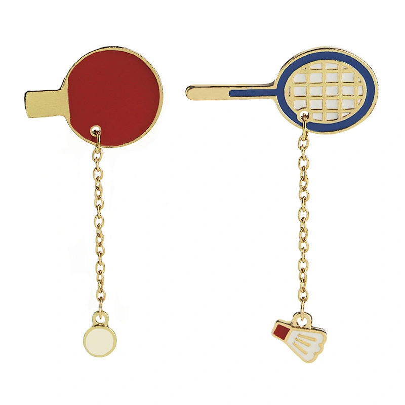 Mini Badminton and Table Tennis Sport Lapel Pin with Chain