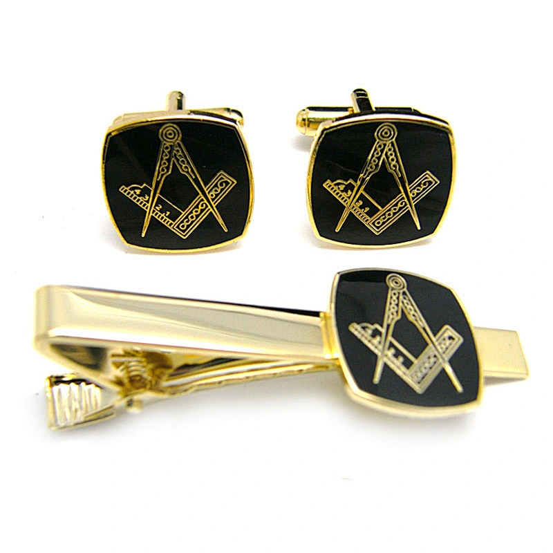 Good Price Fashion Engraved Gold/Silver Men Cufflink Tie Clip Set