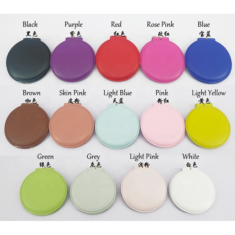 Wholesale In Stock Cheap Custom Company Brand Logo Mix Colour Leather Pocket Mirror Keychain