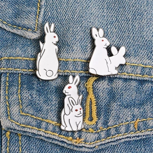 Wholesale In Stock Animal Character Pins White Funny Bunny Bad Rabbit Enamel Pin