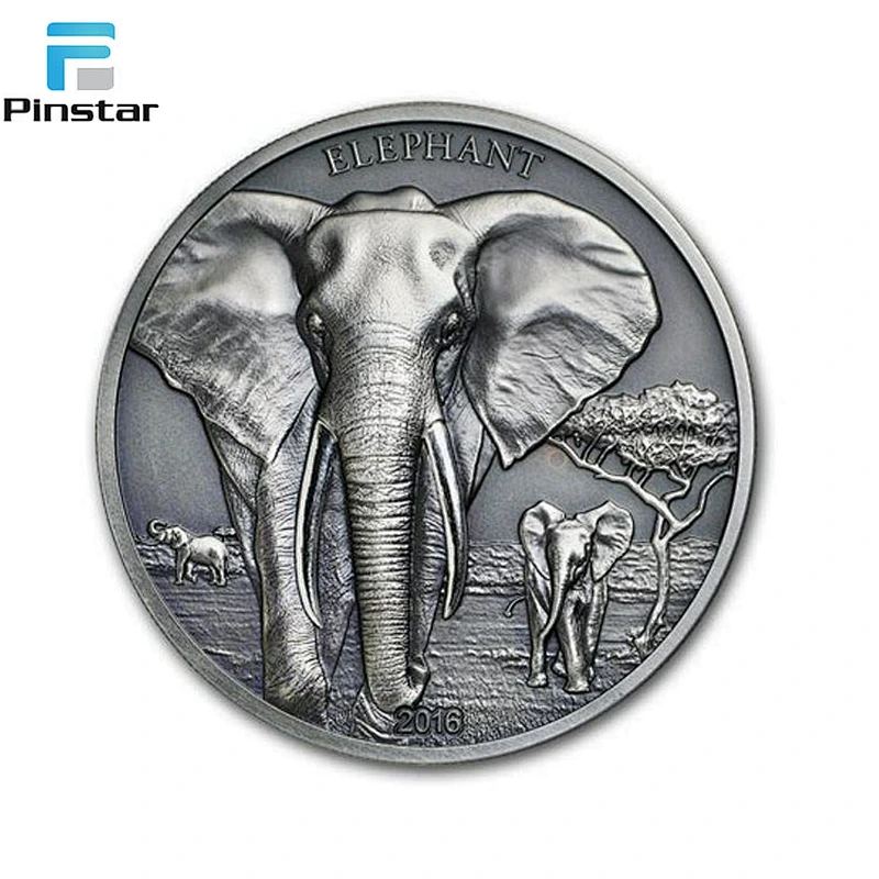 Free sample high quality elephant embossed Souvenir Coins