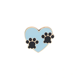Gold Plating Pink Red Blue Heart Shaped Enamel Pin Badges with Paw