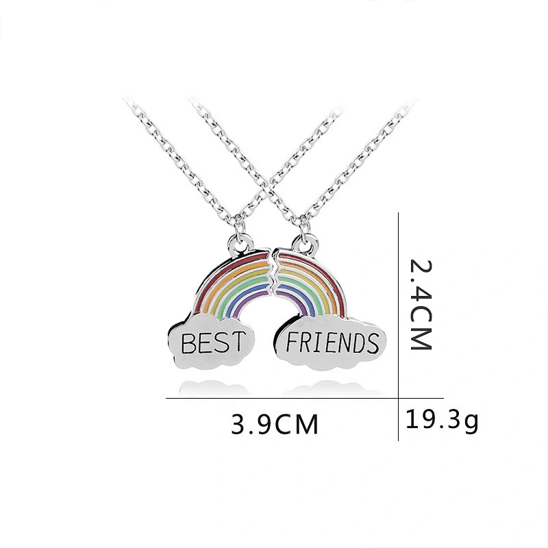 BEST FRIENDS rainbow design sliver plating pendant necklaces