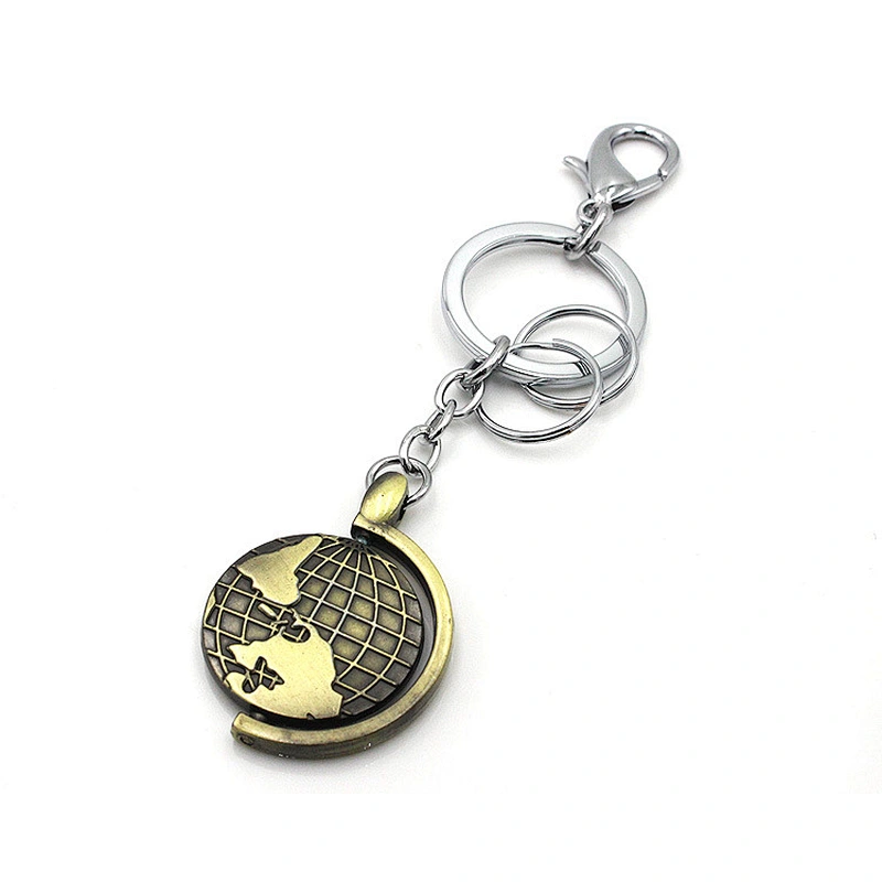 Wholesale custom logo globe shape metal key chain