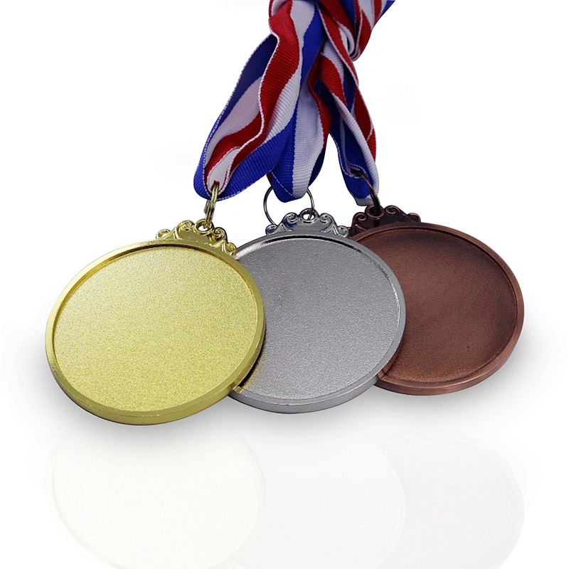Factory Wholesale Cheap Promotional Aniqu Copper Plated Blank Medal with Ribbon Lanyard