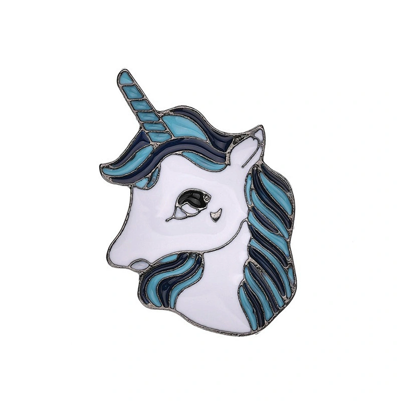 Hot Sale In Stock Fancy Unicorn Metal Brooch Pin Unicorn Head Soft Enamel Pin