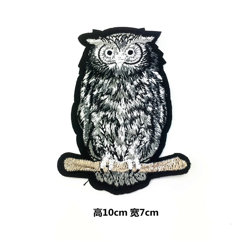 custom embroidery realistic owl shaped patch for clothing