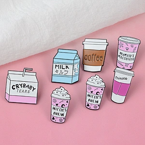 Wholesale In Stock Cute Cartoon Drink Accessory Lapel Pins Tea Milk Coffee Cup Enamel Hat Pin