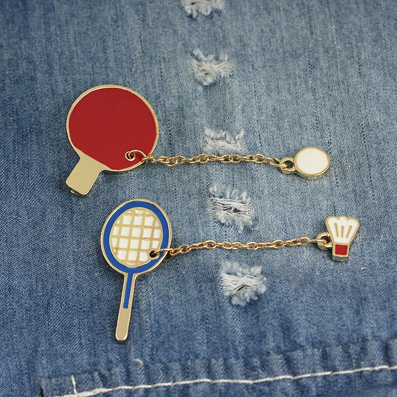Mini Badminton and Table Tennis Sport Lapel Pin with Chain