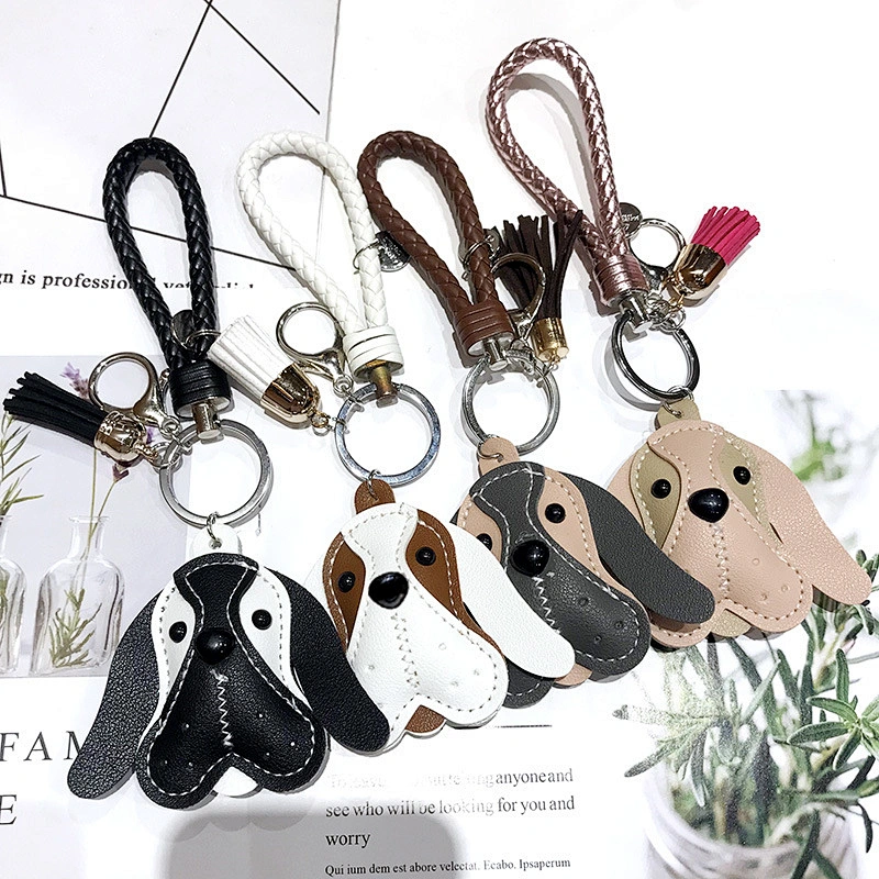 Cute Dog PU Leather Keychain with Tassel
