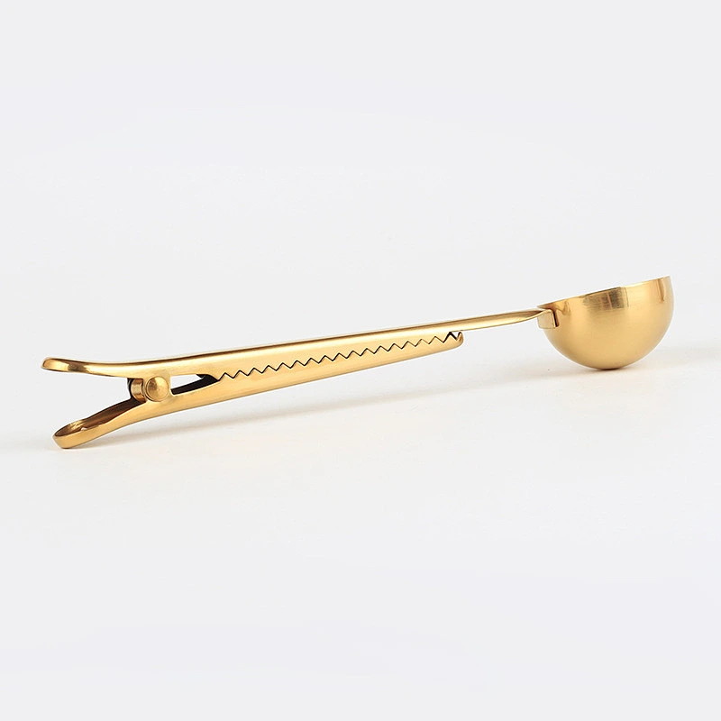 Gold Color Stainless Steel Long Handle Kitchens Measuring Spoon with Clip