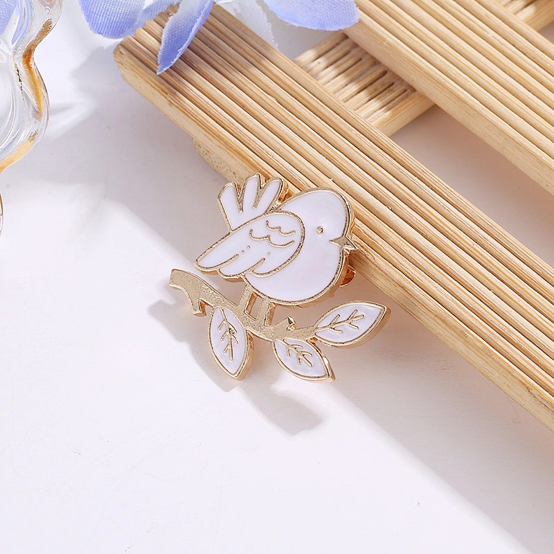 Cute Bird with Leaf Enamel Lapel Pin
