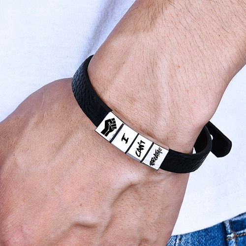 Stainless Steel Adjustable Black Lives Matter Bracelet I CAN'T BREATHE Leather Bracelet