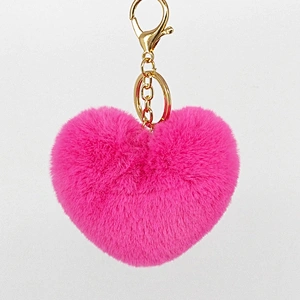 Decorative Korea Promotional Gift Custom Pompom Heart Fur keychain