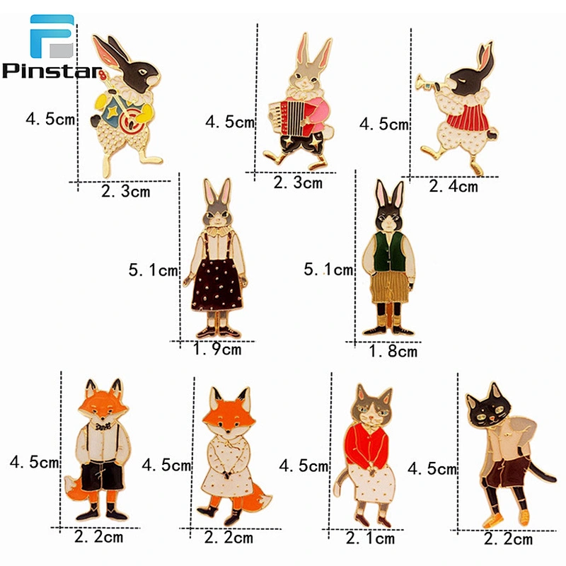 different Animal shaped like rabbit fox metal Lapel Pin