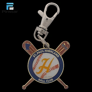 Factory Making Custom Team Club Logo Metal Baseball Bat Metal Keychain