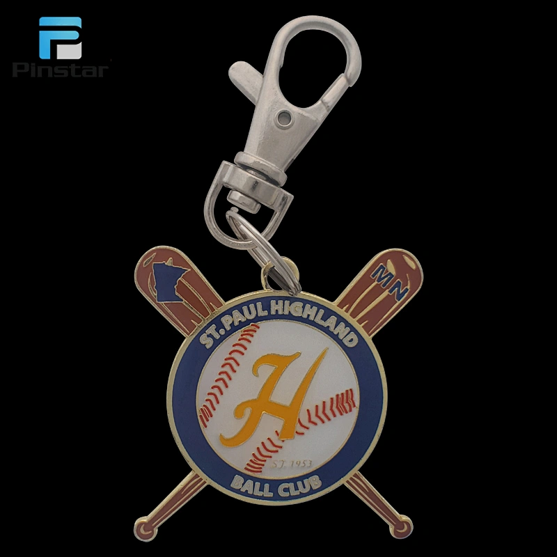 Factory Making Custom Team Club Logo Metal Baseball Bat Metal Keychain