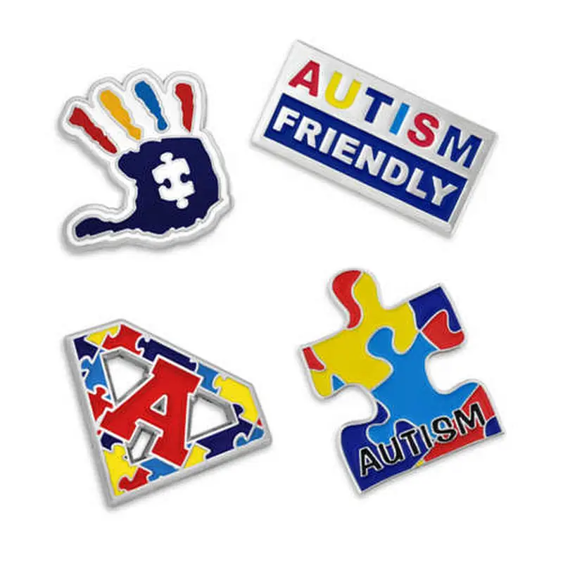 cheap puzzle ribbon badge custom enamel care autism awareness lapel pins