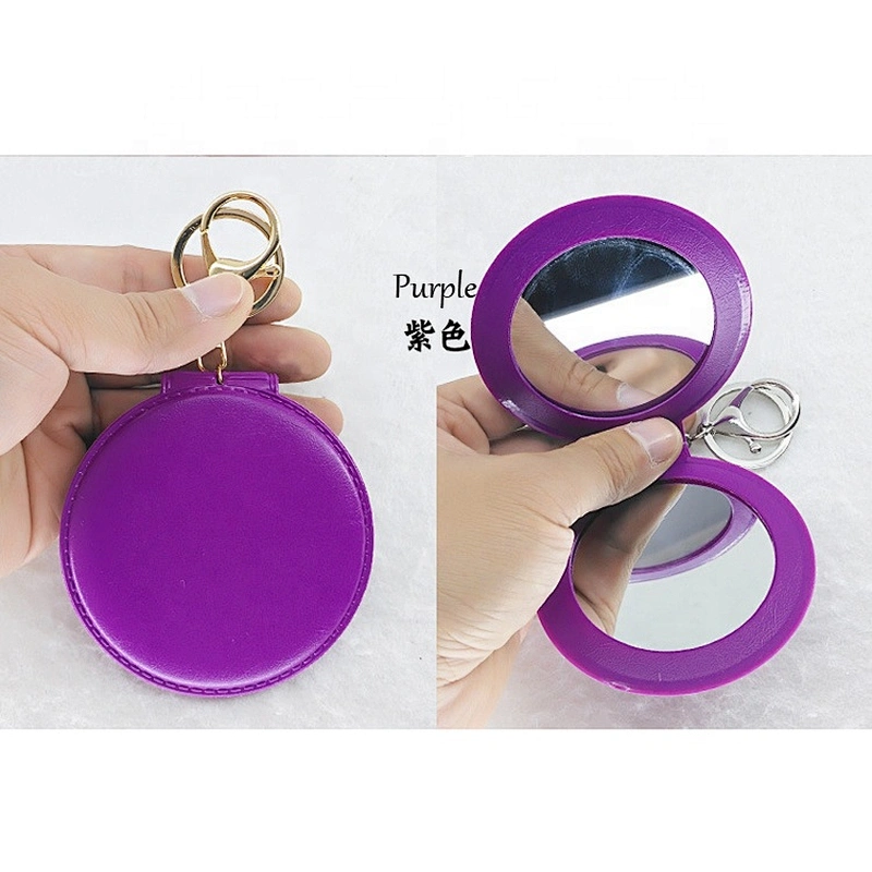 Wholesale In Stock Cheap Custom Company Brand Logo Mix Colour Leather Pocket Mirror Keychain