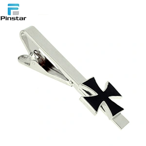 100% Factory Modern Personalized Black Metal Silver Cross Suit Tie Bar