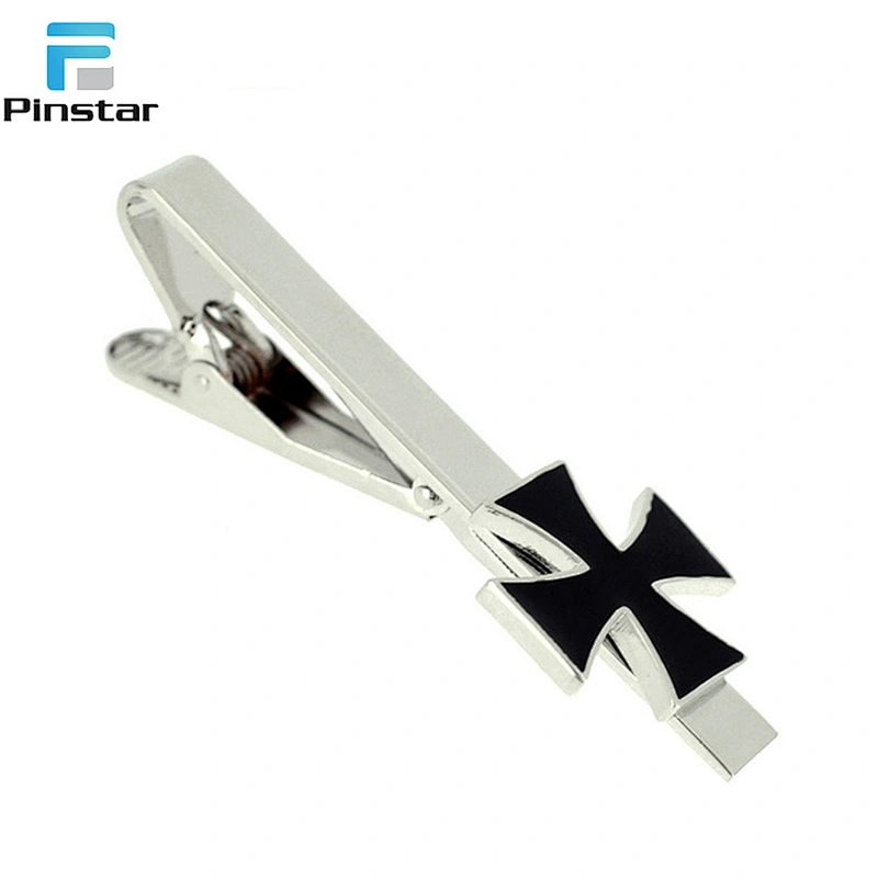 100% Factory Modern Personalized Black Metal Silver Cross Suit Tie Bar