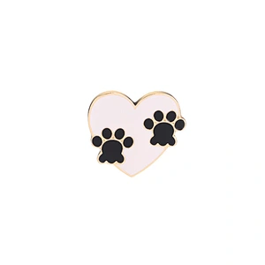 Gold Plating Pink Red Blue Heart Shaped Enamel Pin Badges with Paw