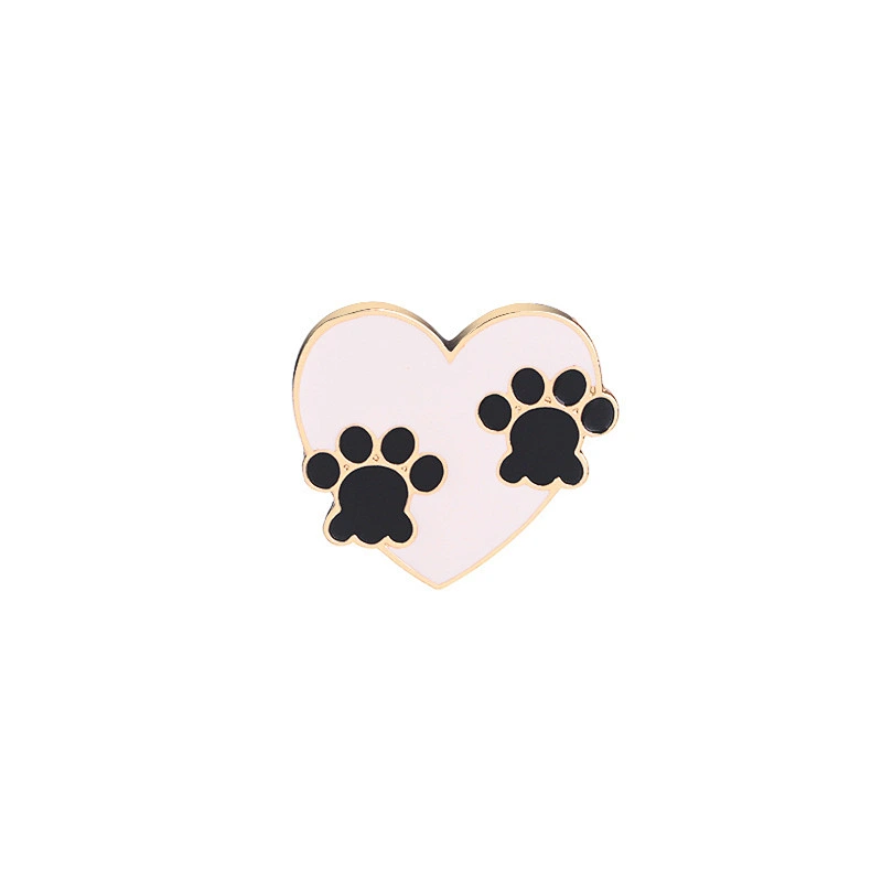 Gold Plating Pink Red Blue Heart Shaped Enamel Pin Badges with Paw