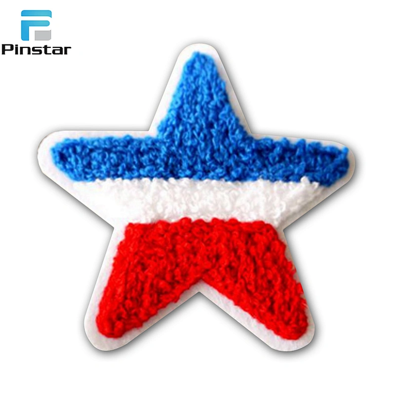 Custom iron on embroidered star shaped towel chenille patches for clothing