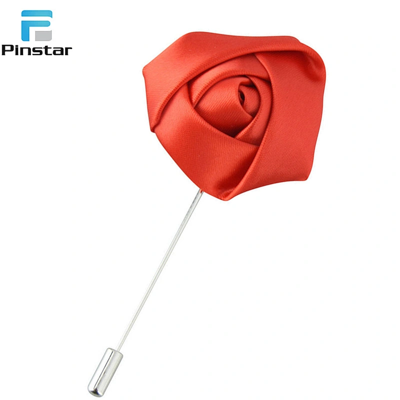Wholesale Fashion Multicolor Available Custom Fabric Rose Flower Brooch Men's Long Needle Lapel Pins
