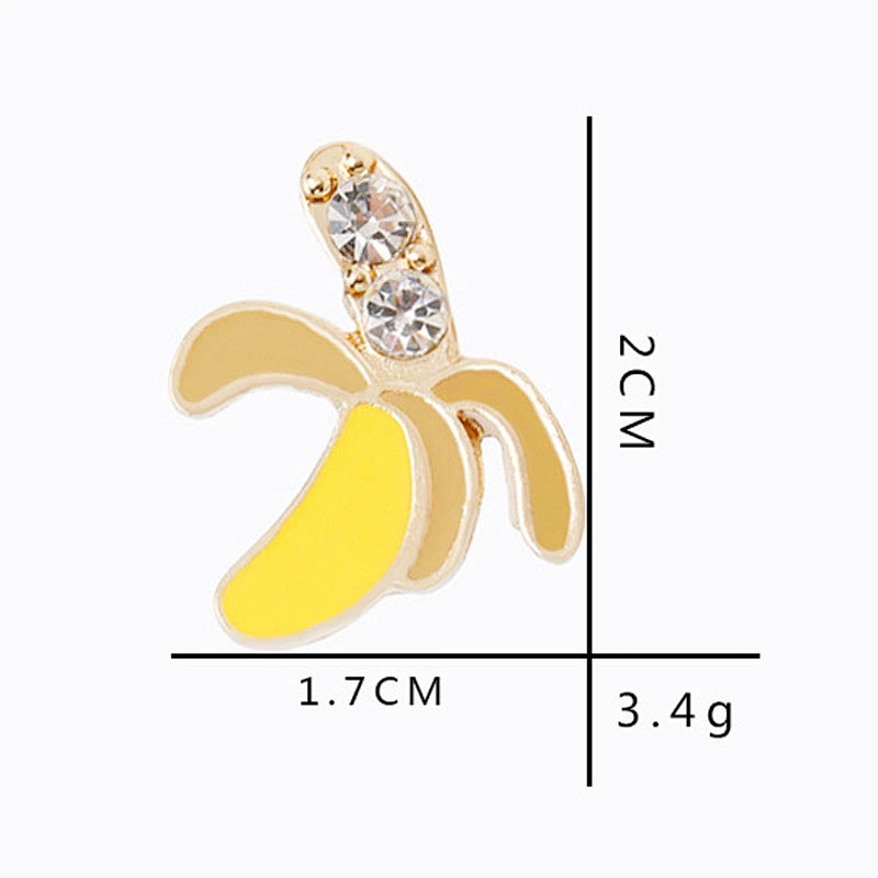 Factory Wholesale In Stock Gift Custom Fruit Brooch Banana Enamel Pin with Rhinestone Crystal