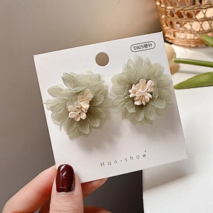 925 Silver Needle pure and fresh Daisy Earrings female 2020 summer new holiday style green series popular earrings