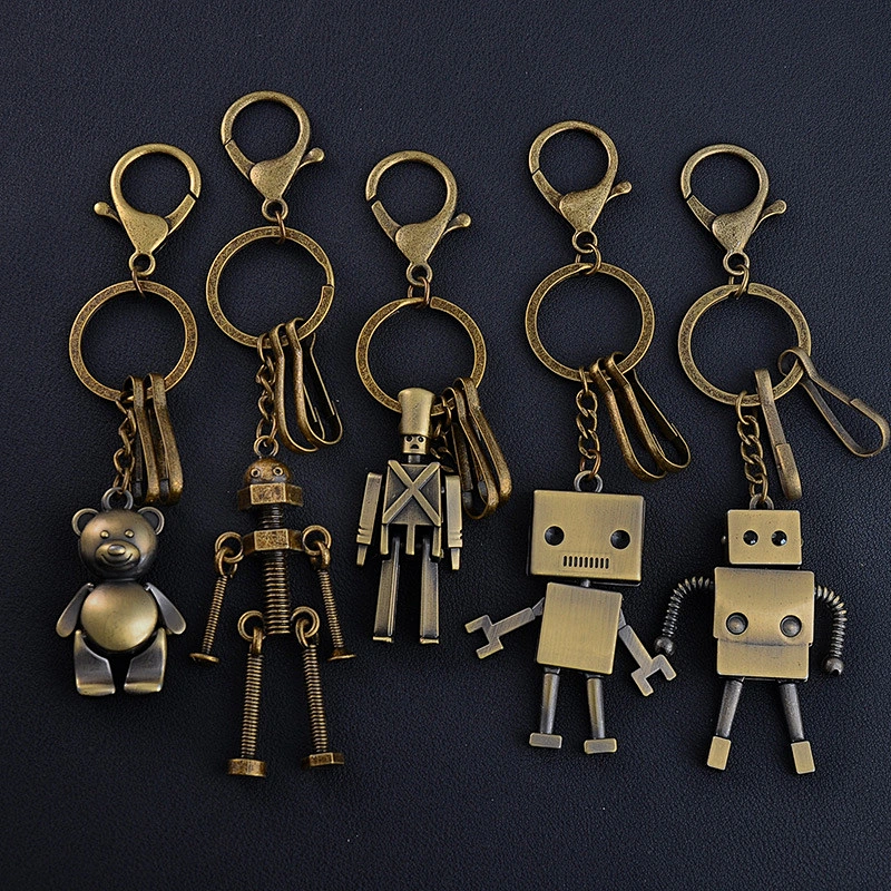 Cheap souvenir 3D robot soldier copper shape custom metal key chain