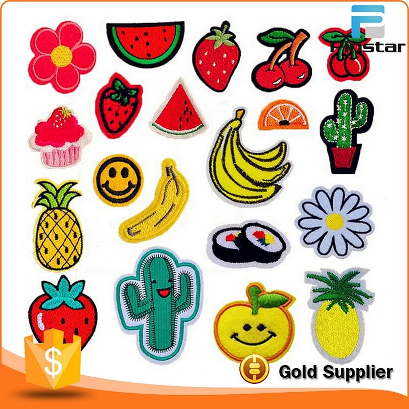 Various Cute Kids Carment Brooch Pin Custom Cheap Fruit Iron On Embroidery Patches