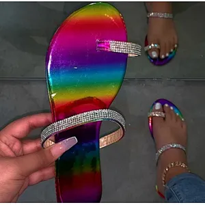women rainbow rhinestone slippers slides tie dye ladies diamond sandals women colorful slippers rainbow slides