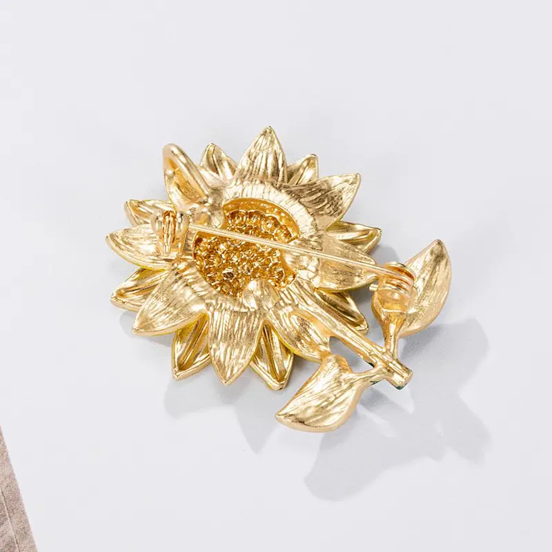 Sunflower Rhinestone Lapel Brooch Pin in Stock