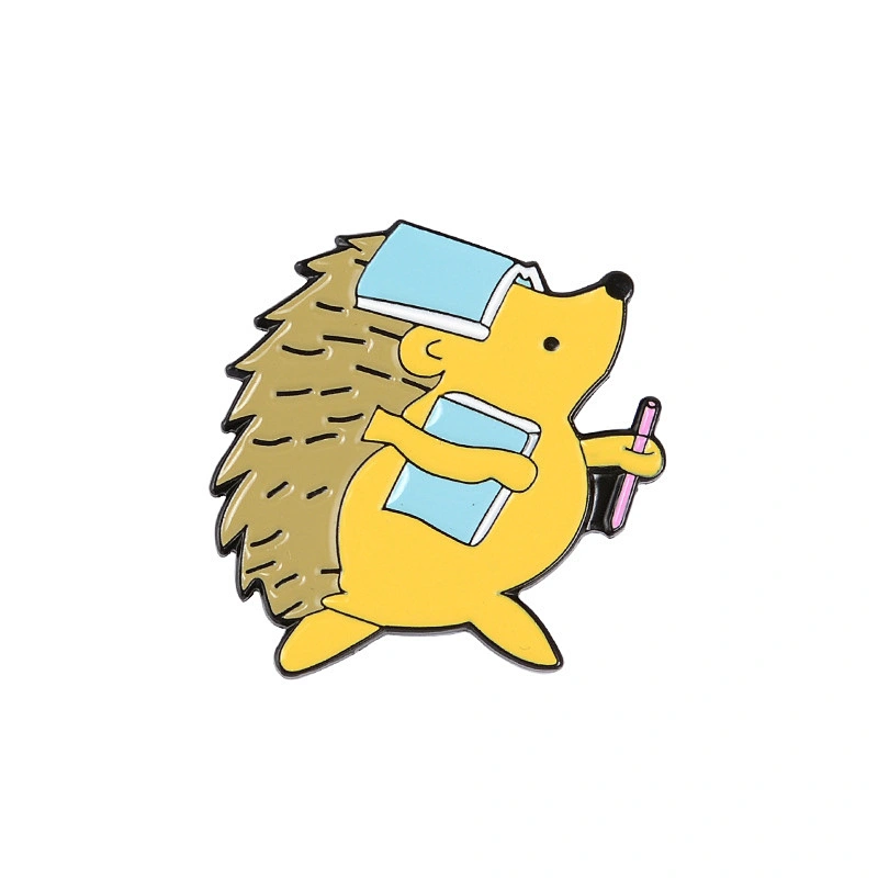 Cute Cartoon Hedgehog Reading Book Lapel Pin