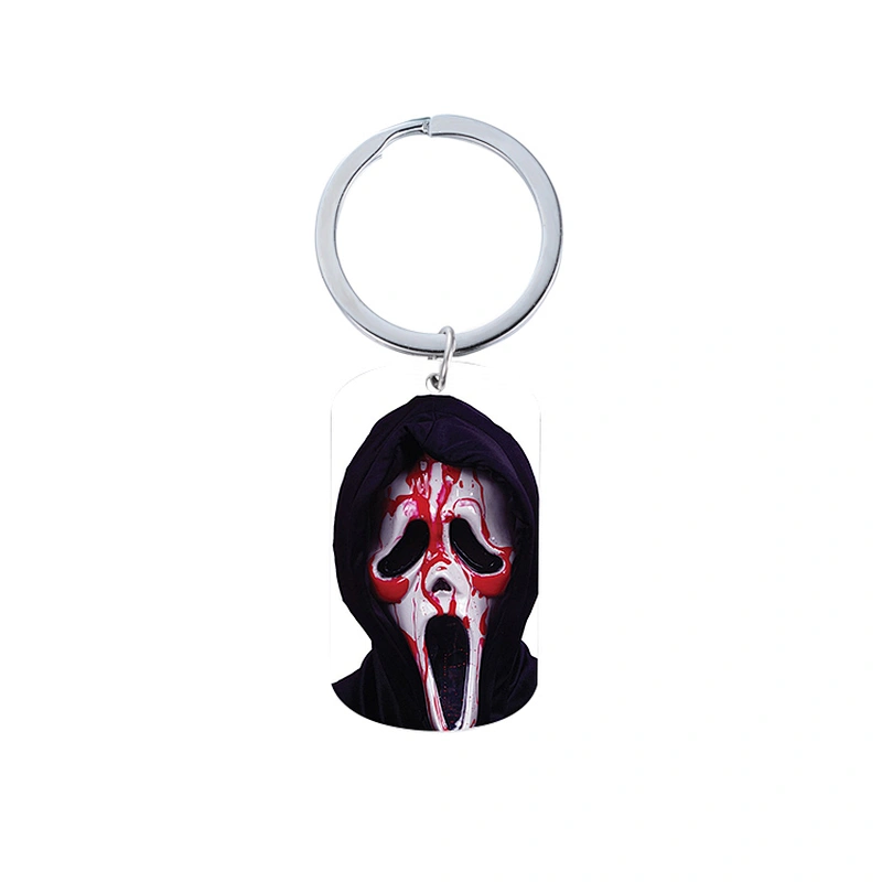 Stainless Steel Keychain Charms with Color Printed Halloween Pattern