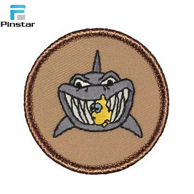 china direct factory custom shark shaped embroidery patches for clothes