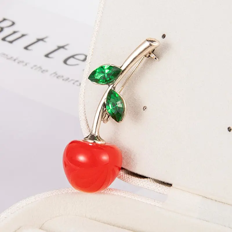 Cute Cherry Rhinestone Brooch Pin with Safety Pin