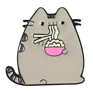 Cute Design Cat Eating Noodles Enamel Lapel Pin