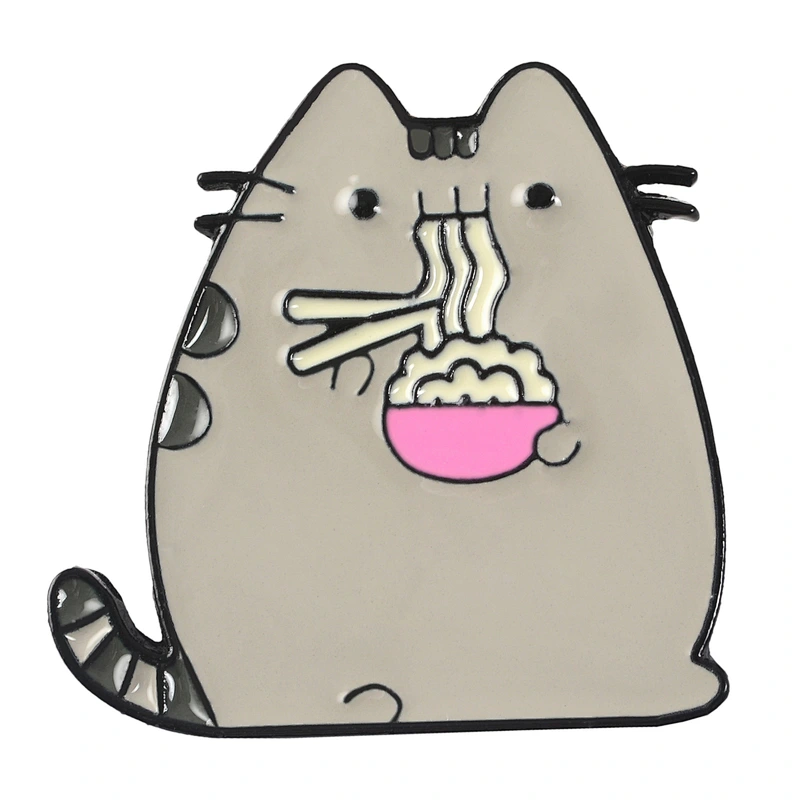 Cute Design Cat Eating Noodles Enamel Lapel Pin