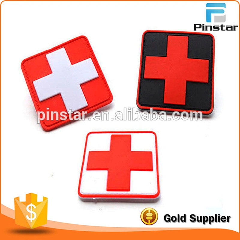 100% China Factory Red Cross 3D Soft Rubber Badge Custom Logo PVC Patches