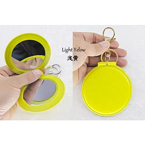 Wholesale In Stock Cheap Custom Company Brand Logo Mix Colour Leather Pocket Mirror Keychain
