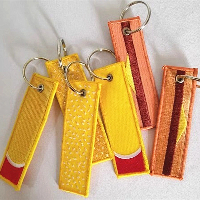 Factory Making Company Brand Logo Embroidered Keychains Custom Design Woven Embroidery Keychain