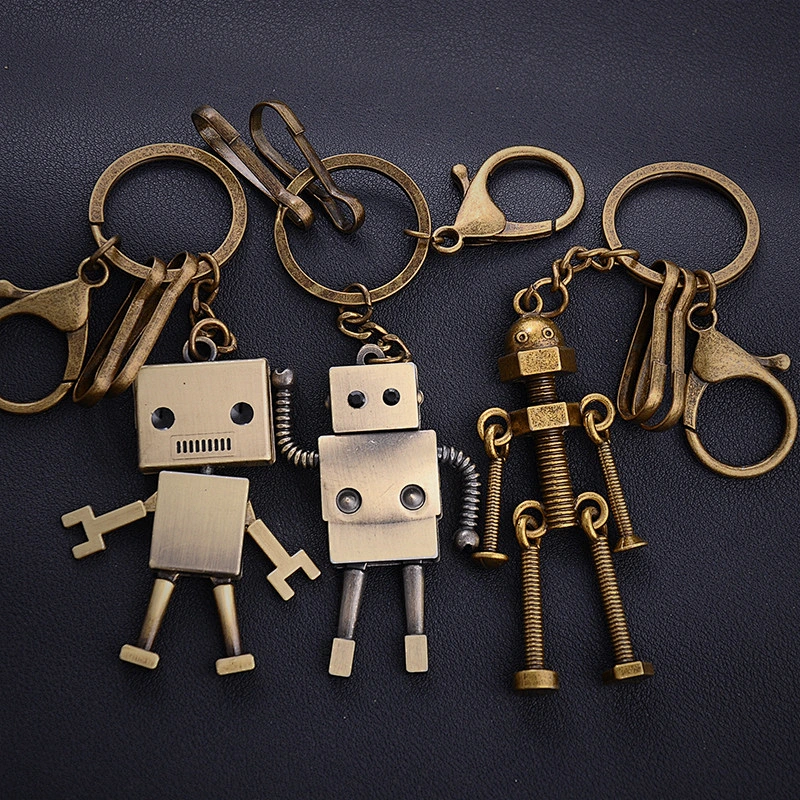 Cheap souvenir 3D robot soldier copper shape custom metal key chain